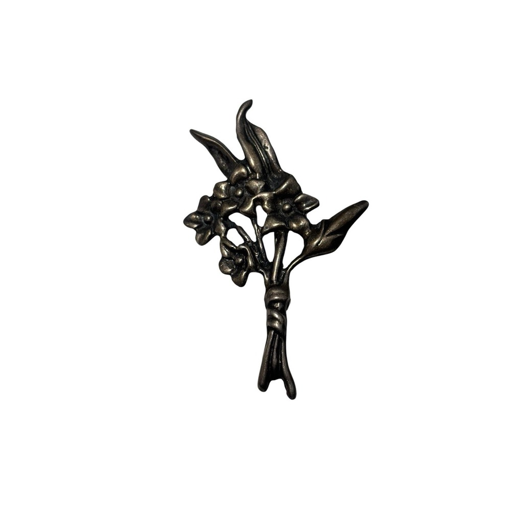 Vintage Sterling Silver 925 Elegant Floral Lilies Bouquet Spray Brooch Pin